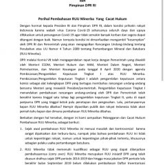 Pembahasan Dan Pengesahan RUU Minerba Di Tengah Pandemi Corona Cacat Hukum