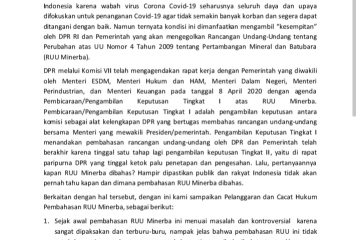 Pembahasan Dan Pengesahan RUU Minerba Di Tengah Pandemi Corona Cacat Hukum