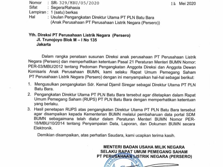 Menteri BUMN Ajukan Bos Arutmin Sebagai Dirut PLN Batubara