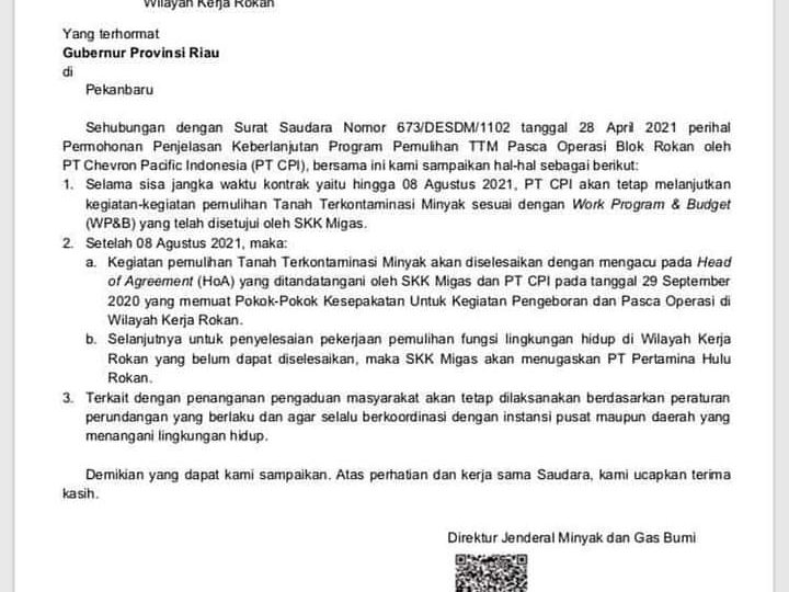 Audit Lingkungan WK Chevron di Blok Rokan Dipertanyakan