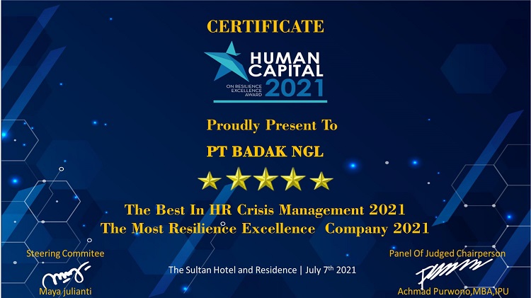 Badak LNG Raih Tiga Penghargaan dalam Human Capital on Resilience Excellence Award 2021