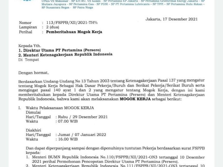 Tuntutan Diabaikan, Serikat Pekerja Pertamina Gelar Aksi Mogok Kerja