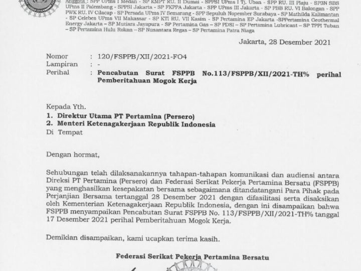 Aksi Mogok Kerja Pekerja Pertamina Dibatalkan