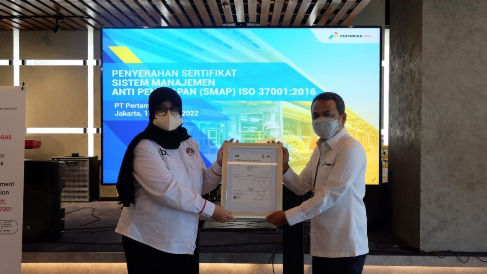 Pertagas Raih Sertifikasi SMAP ISO 37001 dari BSI Group Indonesia