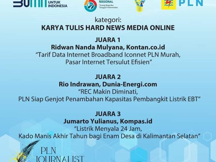 Wartawan Dunia Energi Raih Juara Kedua PLN Journalist Award