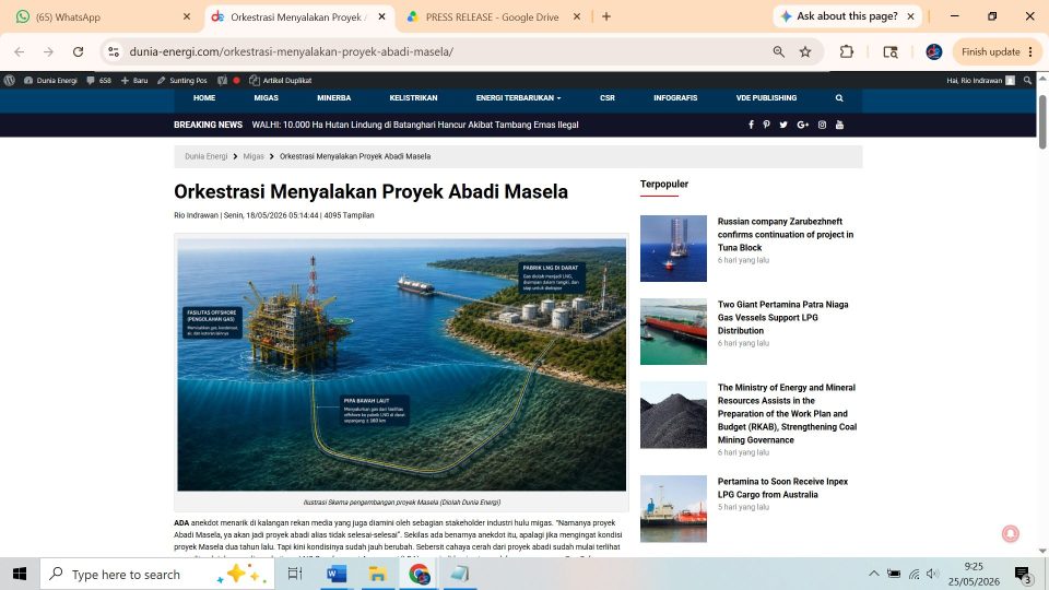 Artikel Dunia Energi tentang Proyek Abadi Masela Juara Kompetisi Karya Tulis IPA Convex 2026